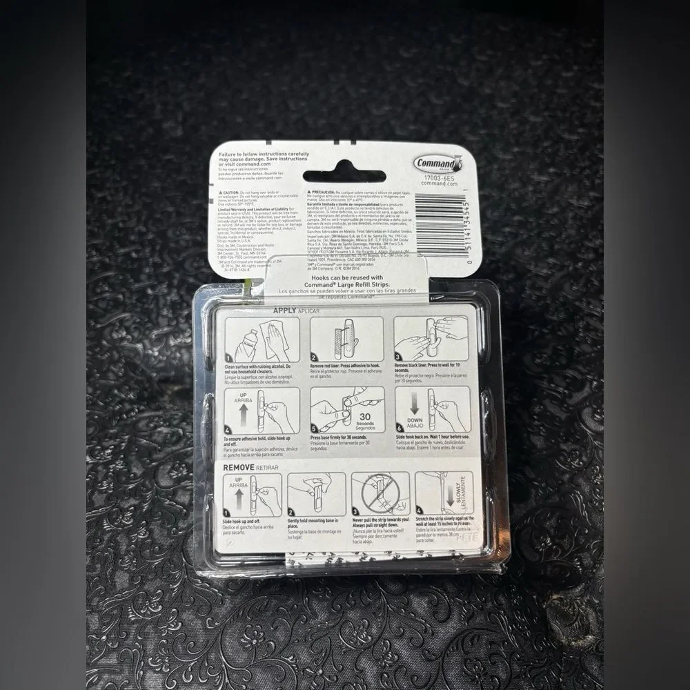 New! Command Large Utility Hooks 6 Hooks & 12 Command Strips Holds 5 lbs NIB